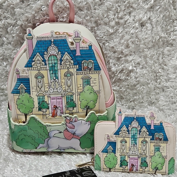 Loungefly Handbags - Loungefly Aristocats Mansion Castle Mini Backpack and Wallet